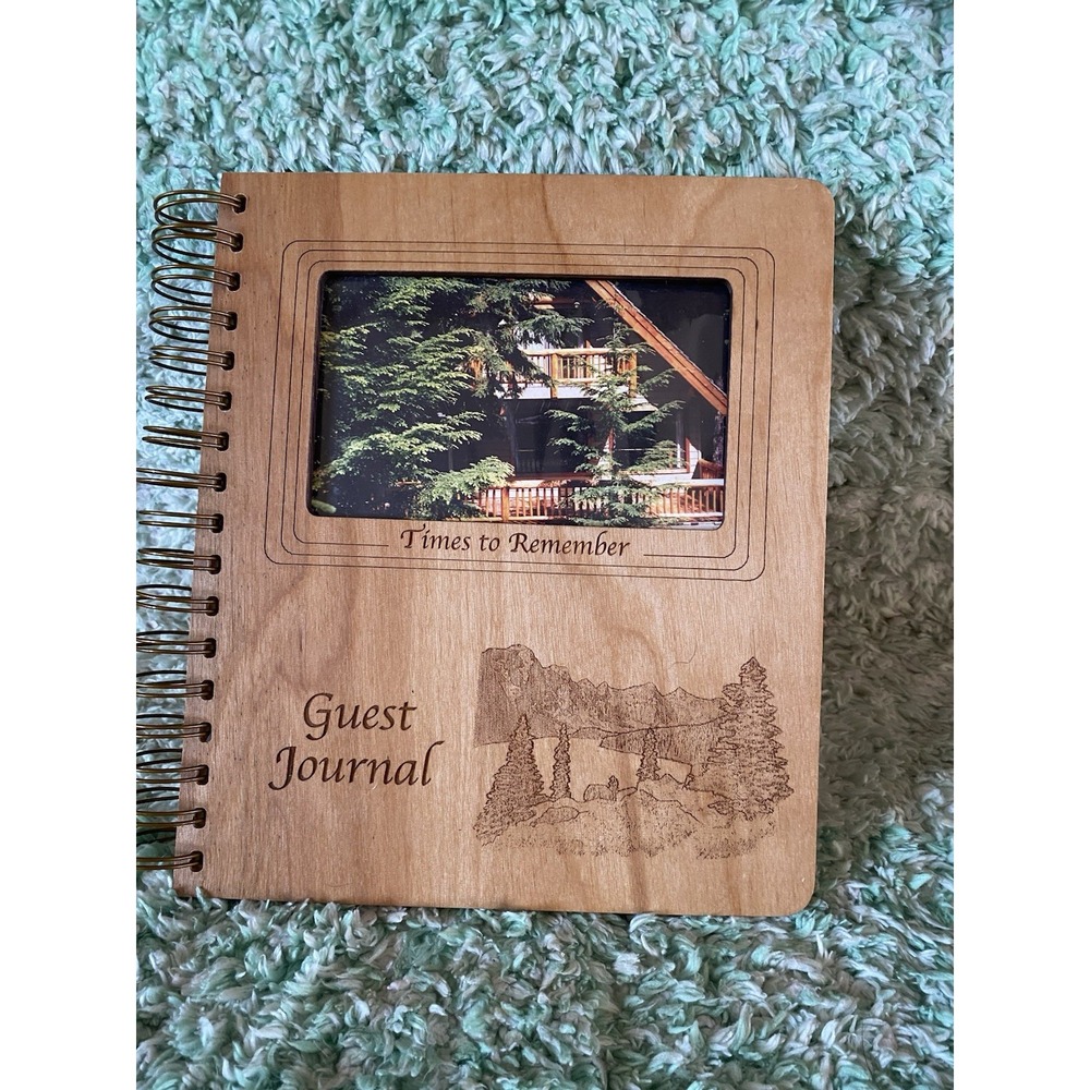 Wood Laser Design Guest Book Journal Mountain Trees Lake Nature Wedding B&B